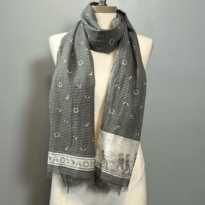 Franco Ferrari Cotton Silk Nautical  Grey White Scarf Made In Italy
